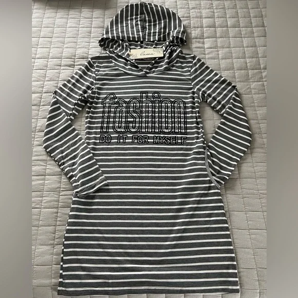 Lawa Women’s Striped Long Sleeve Hooded Super Mini Dress with Pockets NWT - Picture 3 of 13